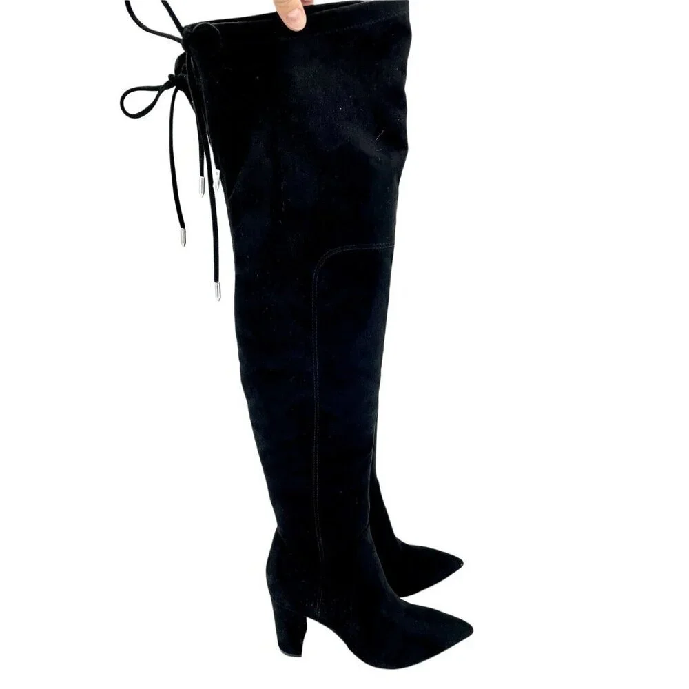 Marc Fisher Ulona Black Fabric Suede Over the Knee Boots SZ 6.5 $249